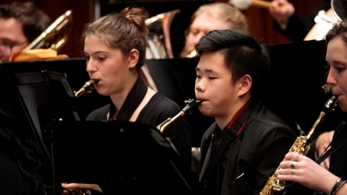 Hannah and Devon in Dartmouth Wind Ensemble fall 2019