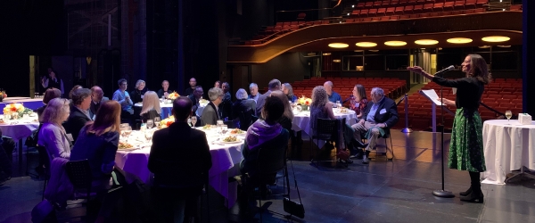 Hopkins Center Board Members attending a meeting in the Moore Theater at the Hopkins Center